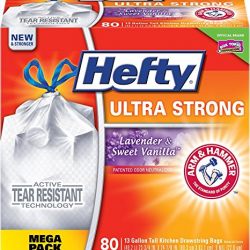 Hefty Ultra Strong Trash Bags (Lavender Sweet Vanilla, Tall Kitchen Drawstring, 13 Gallon, 80 Count)