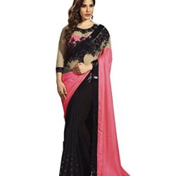 Aarah Women's Ethnic Wedding And Party Wear Saree Free Size Light Pink And Black