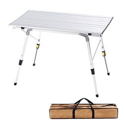 CampLand Aluminum Height Adjustable Folding Table Camping Outdoor Lightweight for Camping, Beach, Backyards, BBQ , Party and Picnic