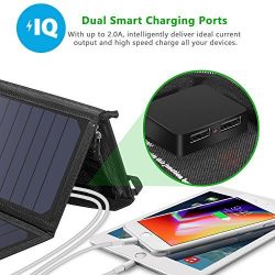 Solar Panel Charger with Dual USB Port Waterproof Foldable for iPhone X, 8 & 8 Plus, iPad Air 2 mini 3, Galaxy S9 S9 Plus Note 8 S8 S7 Edge, Outdoor, Camping and Travel