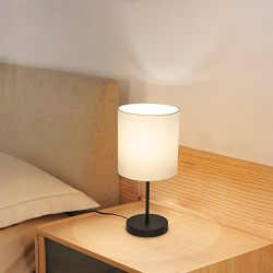 HAITRAL Table Lamp Metal base Fabric Lamp Shade Night light for Living Room, Bedroom, College Dorm