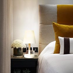 Tomons Bedside Led Table Lamp Dresser Fabric Shade Desk Lamp Solid Wood Lamp for Bedroom Living Room Dorm Coffee Table - White