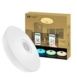 LE 24W Dimmable LED Music Ceiling Lights with Bluetooth Speaker, Cellphone APP Control, RGBW,3000K-6000K Color Temperature, 1500lm, Equal 180W Incandescent/50W Fluorescent, Flush Mount Light