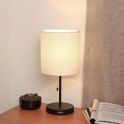 HAITRAL Table Lamp Metal base Fabric Lamp Shade Night light for Living Room, Bedroom, College Dorm