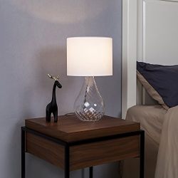 SOTTAE Elegant Fashionable Design Clear Glass Lamp Living Room Bedroom Bedside Table Lamps, Desk Lamp in White Fabric Shade