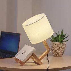 HAITRAL Wooden Table Lamp Adjustable Creative Nightstand Lamp for Bedroom Office Kids