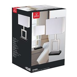 Globe Electric Haven Table Lamp Finish, Black Base, White Shade, in-Line on/Off Rocker Switch, 21", Brushed Nickel