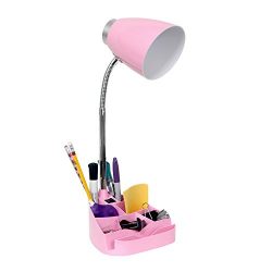 Limelights Gooseneck Organizer Desk Lamp with iPad Stand or Book Holder, Pink