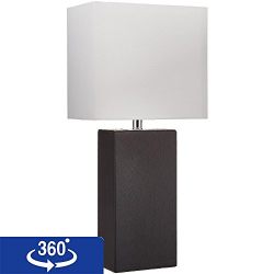 Elegant Designs Modern Genuine Leather Table Lamp, Black