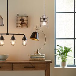 Stone & Beam Vintage Arced Desk Lamp with Bulb, 25" H, Brass and Black