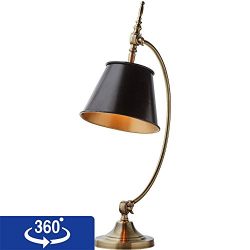 Stone & Beam Vintage Arced Desk Lamp with Bulb, 25" H, Brass and Black