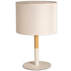 Light Accents Oslo Table Lamp Natural Wood and Metal Table Lamp 15.75" Tall with Fabric Drum Shade (White)
