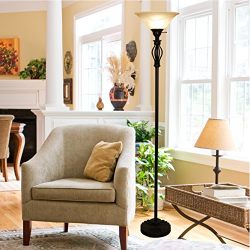 Light Accents Floor Lamp 70" Tall - Traditional Iron Scrollwork Bronze Floor Lamp with Amber Glass Shade
