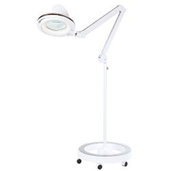 Brightech LightView Pro LED Magnifying Glass Floor Lamp - 6 Wheel Rolling Base Reading Magnifier Light with Gooseneck - for Professional Tasks and Crafts -White