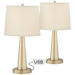 Karla Brass USB Table Lamps Set of 2