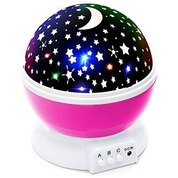 Lizber Baby Night Lighting Lamp Moon Star Projector 360 Degree Rotation - 4 LED Bulbs 9 Light Color Changing With USB Cable, Unique Gifts for Men Women Kids Best Baby Gifts Ever, Christmas gift, Pink