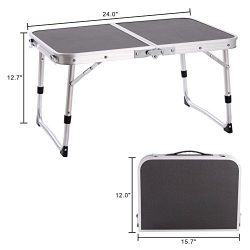 CampLand Aluminum Height Adjustable Folding Table Camping Outdoor Lightweight for Beach, Backyards, BBQ, Party and Picnic