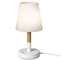Tomons Bedside Led Table Lamp Dresser Fabric Shade Desk Lamp Solid Wood Lamp for Bedroom Living Room Dorm Coffee Table - White
