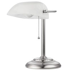 Novogratz x Globe Electric LED for Life Banker Lamp, White Frosted Glass Shade, LED Bulb Included, 13.4" x 9" x 10.5" , Brushed Steel Finish