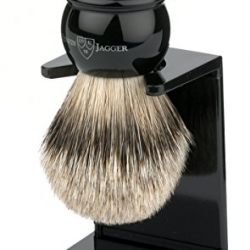 Edwin Jagger Large Silver Tip Badger Hair Shaving Brush With Drip Stand – Black