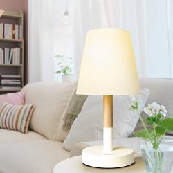 Tomons Bedside Led Table Lamp Dresser Fabric Shade Desk Lamp Solid Wood Lamp for Bedroom Living Room Dorm Coffee Table - White