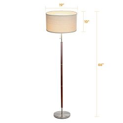 LED Mid Century Floor Lamp - Modern Walnut Wood Standing Pole Light with Alexa Compatibility