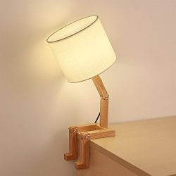 HAITRAL Wooden Table Lamp Adjustable Creative Nightstand Lamp for Bedroom Office Kids