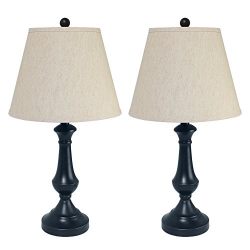 HAITRAL Set of 2 Bedside Table Lamps – Modern design with metal base and linen drum shade, perfect for bedrooms, offices, and dorm rooms. 