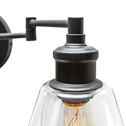 Globe Electric LeClair 1-Light Plug-In or Hardwire Industrial Wall Sconce, Dark Bronze Finish, On/Off Rotary Switch on Canopy, 6 Foot Clear Cord