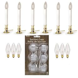 Darice 6206 Brass Plated Candle Lamp with On/off Sensor Window Light Kit (6 Electric Candle Lamps w/ 6 Suction Cup Holders and 6 Replacement Bulbs)