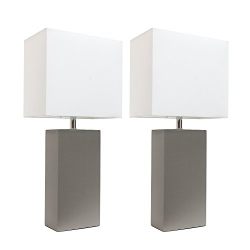 Elegant Designs 2 Pack Leather Lamps 2 Pack Modern Leather Table Lamps with White Fabric Shades, Gray