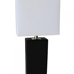 Elegant Designs Modern Genuine Leather Table Lamp, Black