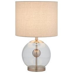 Stone & Beam Pearl Modern Glass Orb Lamp, with Bulb, Linen Shade, 19.5" x 11.5" x 11.5", Silver