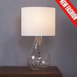 SOTTAE Elegant Fashionable Design Clear Glass Lamp Living Room Bedroom Bedside Table Lamps, Desk Lamp in White Fabric Shade