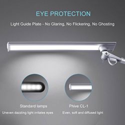 Phive CL-1 LED Architect Desk Lamp/Clamp Lamp, Metal Swing Arm Dimmable Task Lamp (Touch Control, Eye-Care Technology, Memory Function, Highly Adjustable Office/Work Light) Silver
