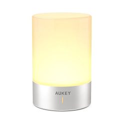 AUKEY Rechargeable Table Lamp with Dimmable Warm White Light & Color Changing RGB, Touch Lamp for Bedrooms