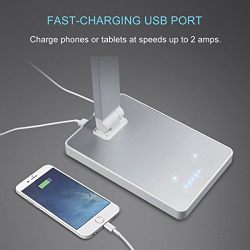 Phive Dimmable LED Desk Lamp with Fast Charging USB Port, Touch Control, 8-Level Dimmer/4 Lighting Modes, Aluminum Body, Eye-Care LED, Table Lamp for Bedroom/Reading/Study (Silver)