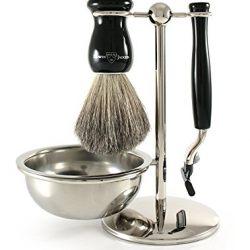 Edwin Jagger Shaving Gift Set - Pure Badger Shaving Brush, Gillette Mach 3 Razor, Shaving Bowl & Stand, Imitation Ebony
