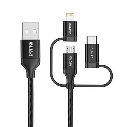 Multi USB Cable, CHOETECH 6ft 3 in 1 Braided Cable with Lightning / Type C / Micro USB Connector, [MFi Certified] Charge & Sync Cable for iPhone, iPad, Galaxy and More iOS & Android Devices