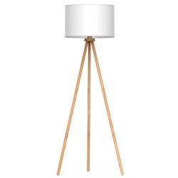 tomons Wood Frame Tripod Floor Lamp with White Cloth Lampshade and Three-piece Detachable Feet for Nordic and Modern Style Living Room, Bedroom and other Environments，8W LED Bulb Included