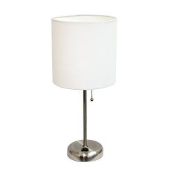 Limelights Brushed Steel Lamp with Charging Outlet and Fabric Shade, White