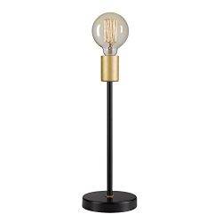 Globe Electric Remington 15" Table Lamp, Black Finish, Exposed Gold Socket, in-Line on/Off Rocker Switch, Exposed Bulb