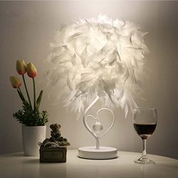 Surpars House Heart Shape White Feather Deco Table Lamp Crystal Bedside Table Lamp