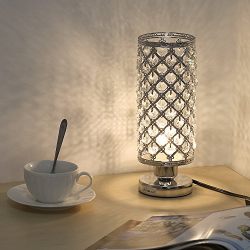 HAITRAL Crystal Table lamp - Small Bedside Table Lamp with Clear 110 Pcs Crystals Lamp Shade, Elegant Decorative Room Sliver Office Desk Lamps for Bedroom, Living Room, College Dorm (HT-B011)