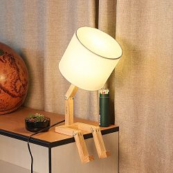 HAITRAL Wooden Table Lamp Adjustable Creative Nightstand Lamp for Bedroom Office Kids