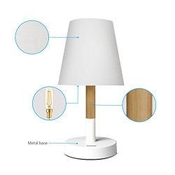 Tomons Bedside Led Table Lamp Dresser Fabric Shade Desk Lamp Solid Wood Lamp for Bedroom Living Room Dorm Coffee Table - White