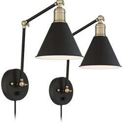 Wray Black and Antique Brass Plug-In Wall Lamp Set of 2