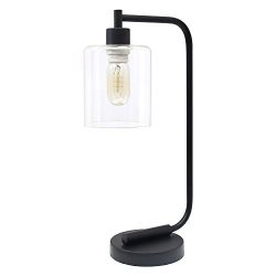 Simple Designs Home Bronson Antique Style Industrial Iron Lantern Desk Lamp with Glass Shade, Black