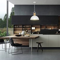 Tomons Wood Pendant Light, Modern Simple Ceiling Lightning with Metal Lampshade for Kitchen Island, Restaurants, Cafeteria of Nordic, Minimalist and Other Decor Style，8W LED Bulb Included - PL1005