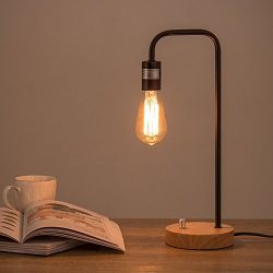HAITRAL Desk Lamp Wooden Industrial Table Lamp for Office, Bedroom, Living room